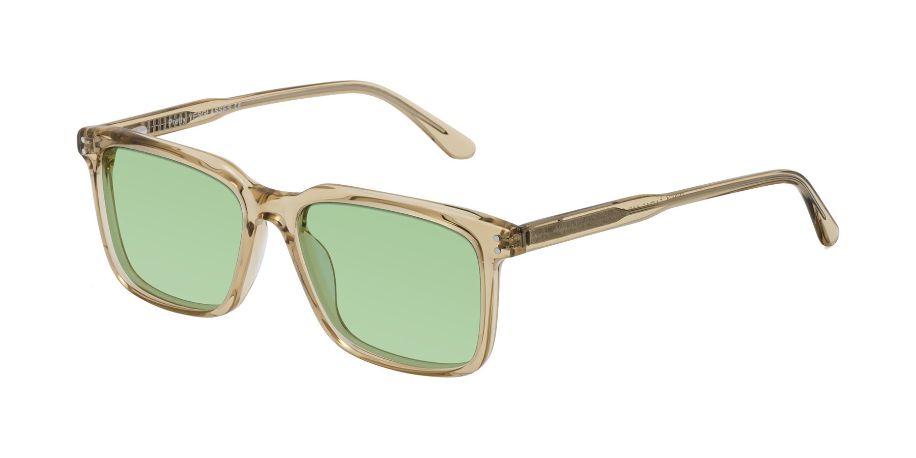 Angle of Pretty in Champagne with Medium Green Tinted Lenses