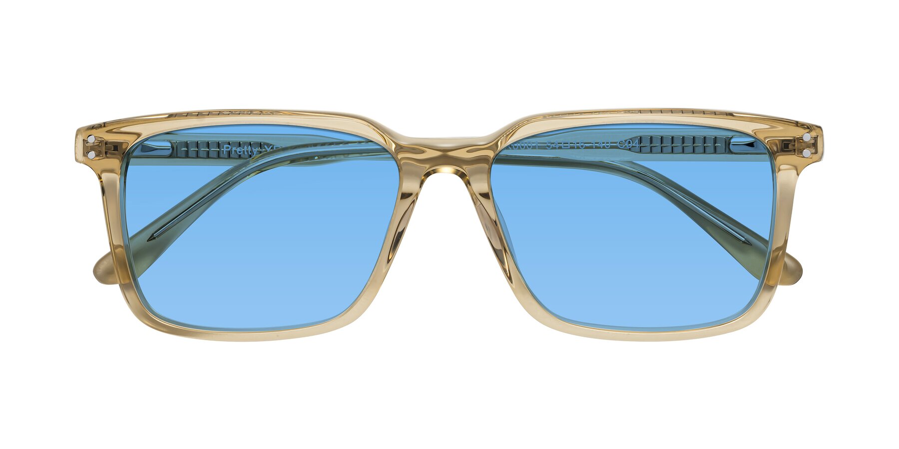 Folded Front of Pretty in Champagne with Medium Blue Tinted Lenses