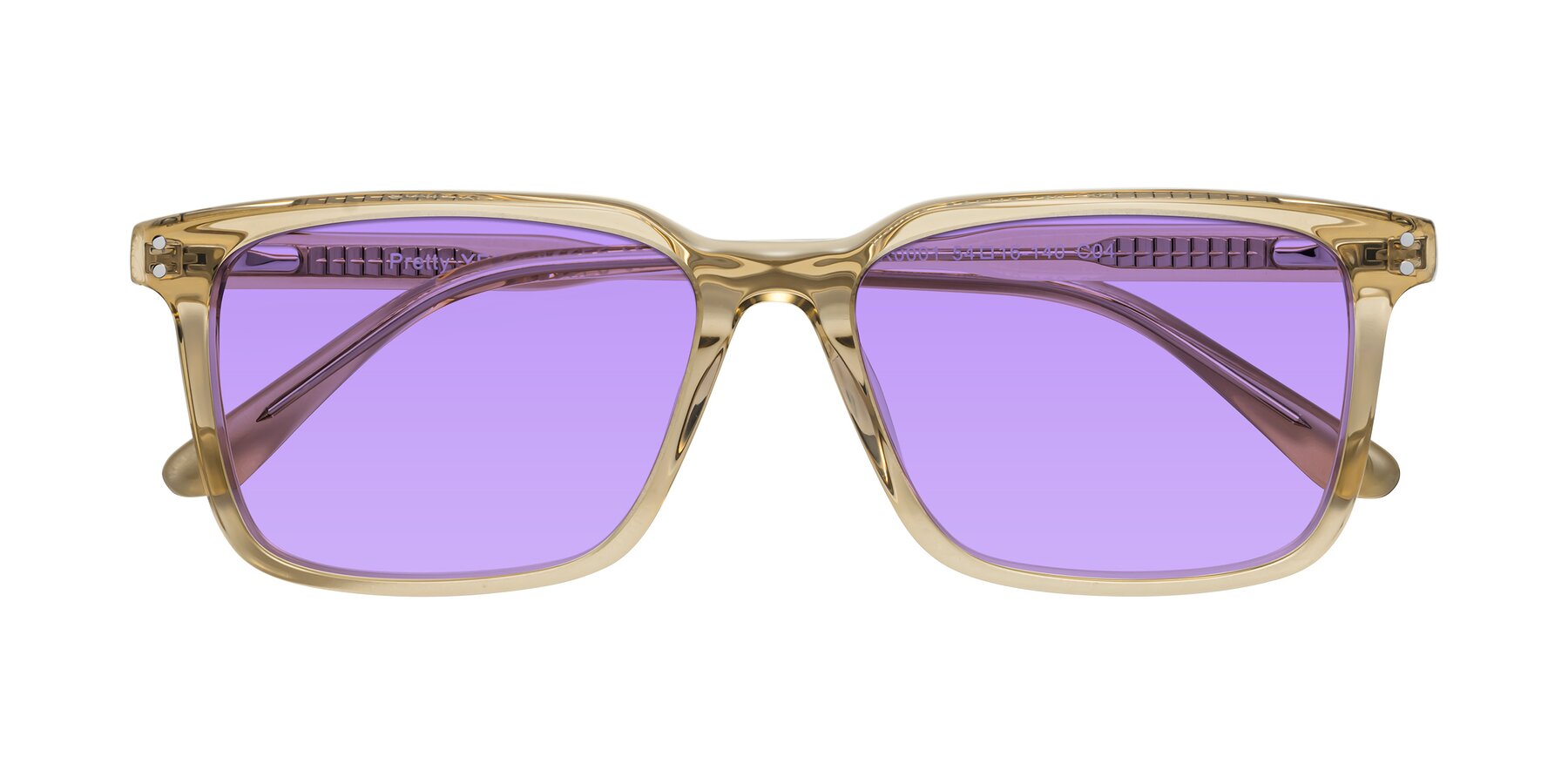 Folded Front of Pretty in Champagne with Medium Purple Tinted Lenses