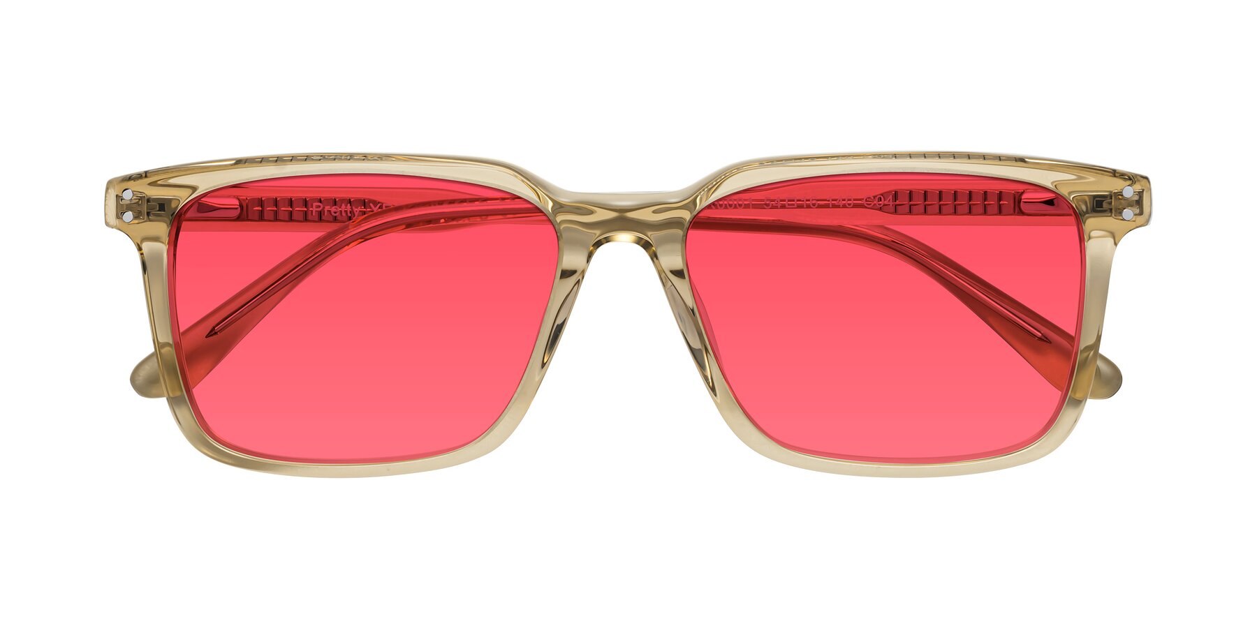 Folded Front of Pretty in Champagne with Red Tinted Lenses