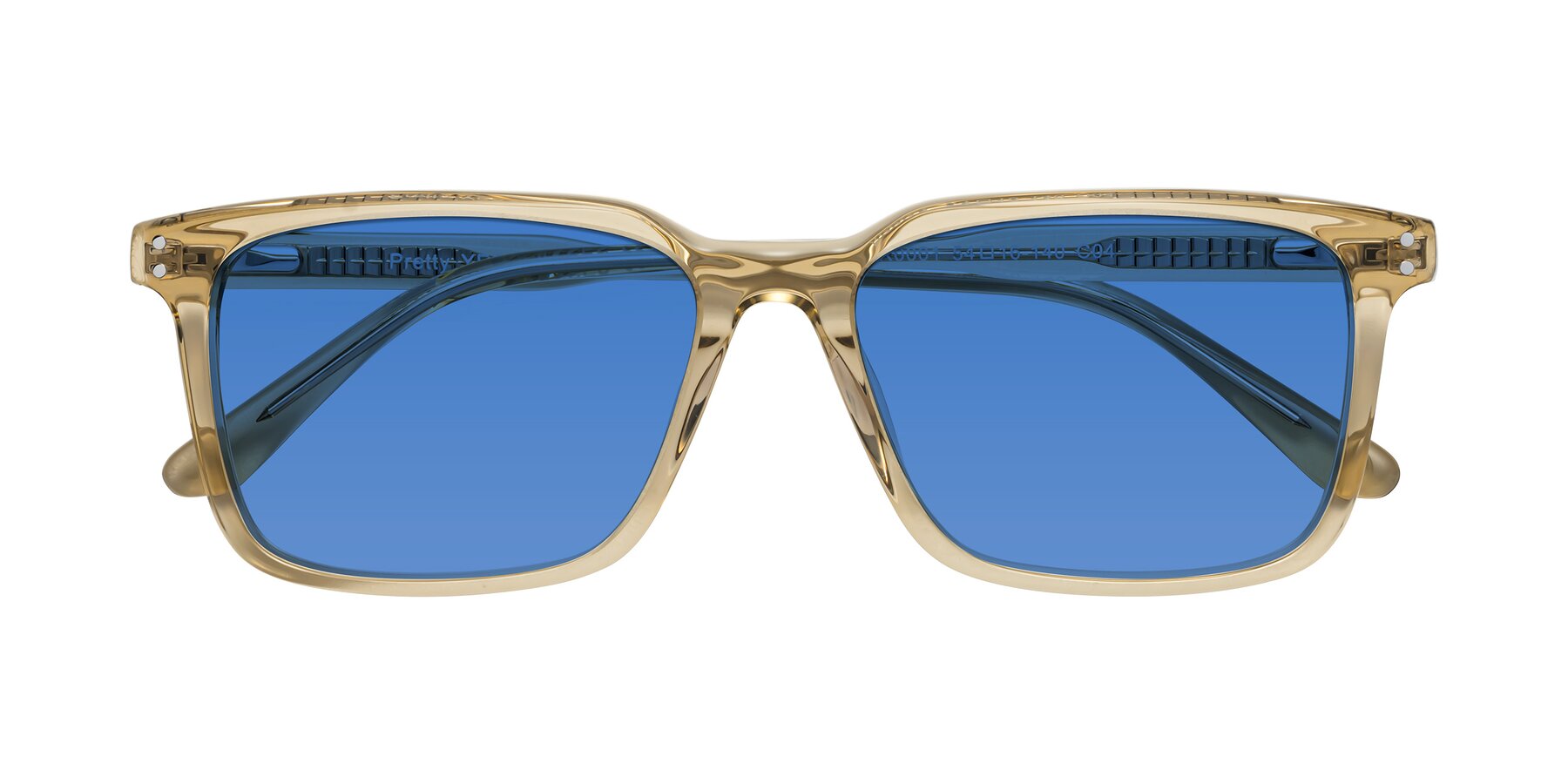 Folded Front of Pretty in Champagne with Blue Tinted Lenses