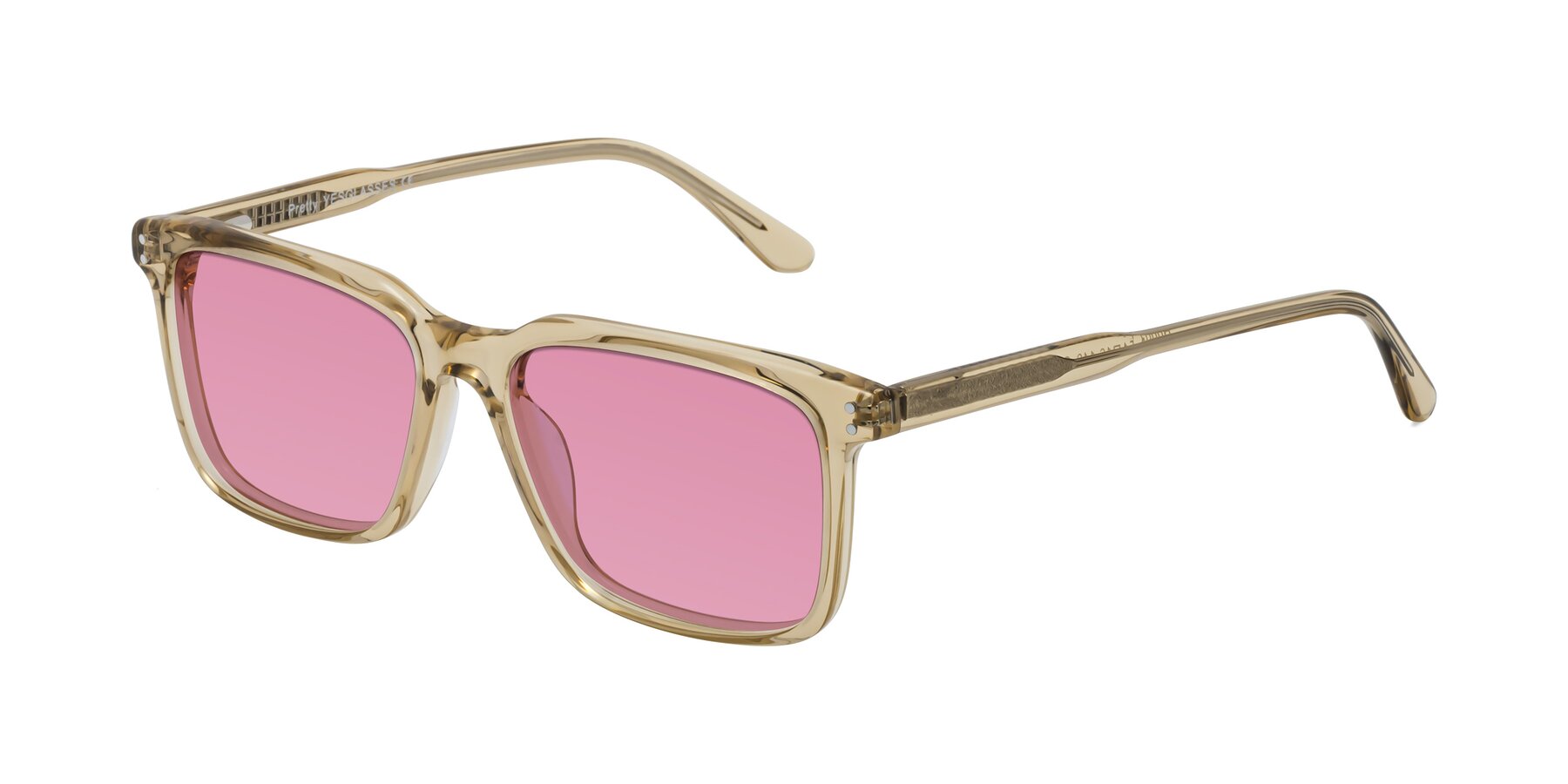 Angle of Pretty in Champagne with Medium Wine Tinted Lenses