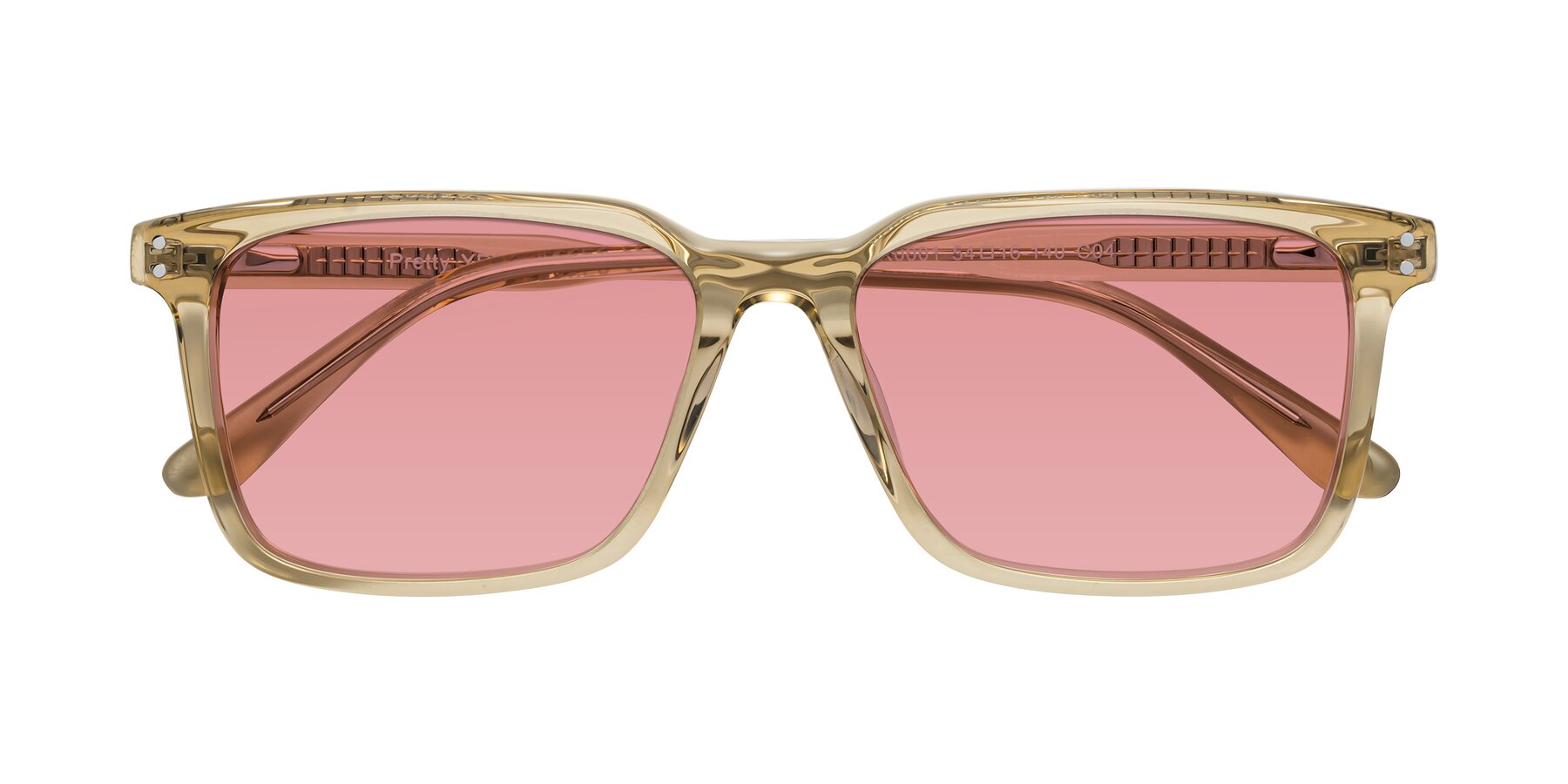 Folded Front of Pretty in Champagne with Medium Garnet Tinted Lenses