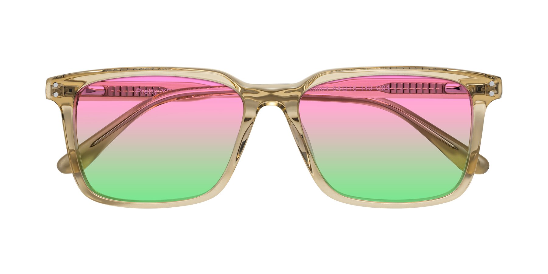 Folded Front of Pretty in Champagne with Pink / Green Gradient Lenses