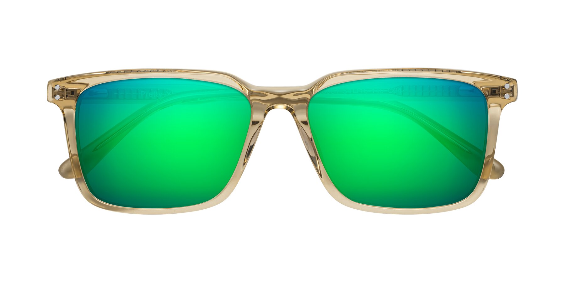 Folded Front of Pretty in Champagne with Green Mirrored Lenses