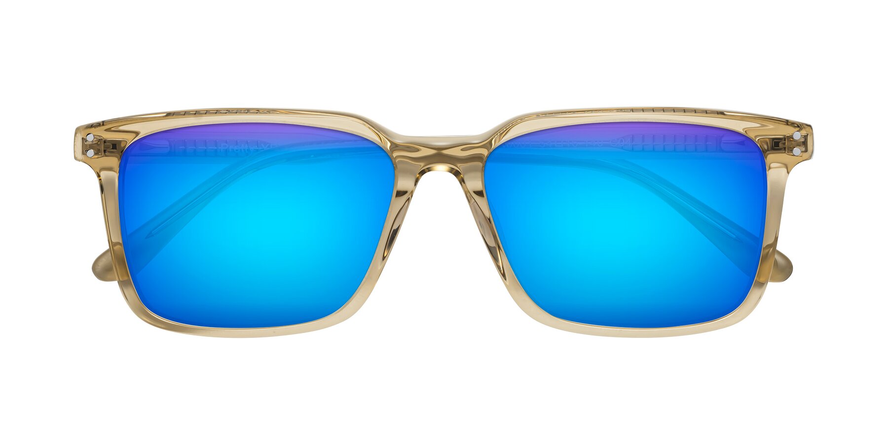 Folded Front of Pretty in Champagne with Blue Mirrored Lenses