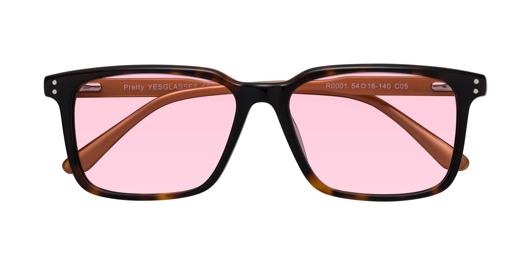 Folded Front of Pretty in Tortoise-Caramel with Light Pink Tinted Lenses