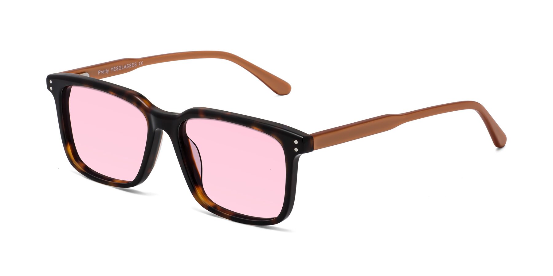 Angle of Pretty in Tortoise-Caramel with Light Pink Tinted Lenses