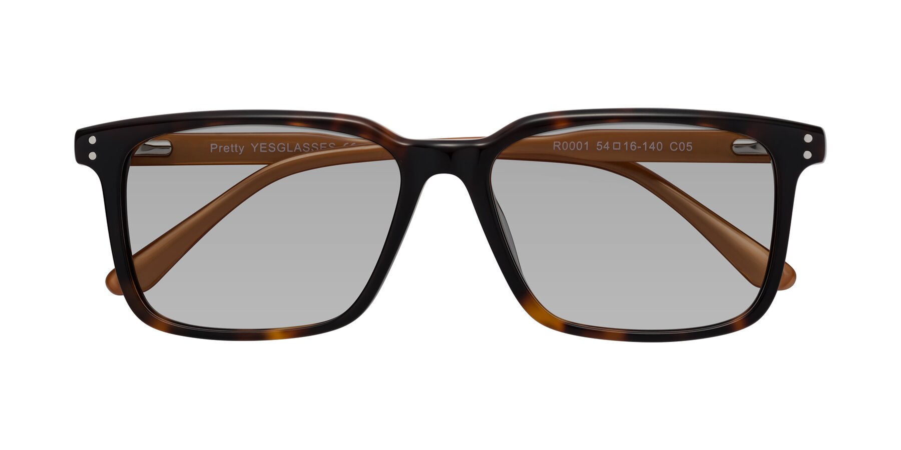 Folded Front of Pretty in Tortoise-Caramel with Light Gray Tinted Lenses