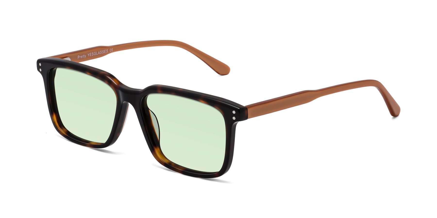 Angle of Pretty in Tortoise-Caramel with Light Green Tinted Lenses