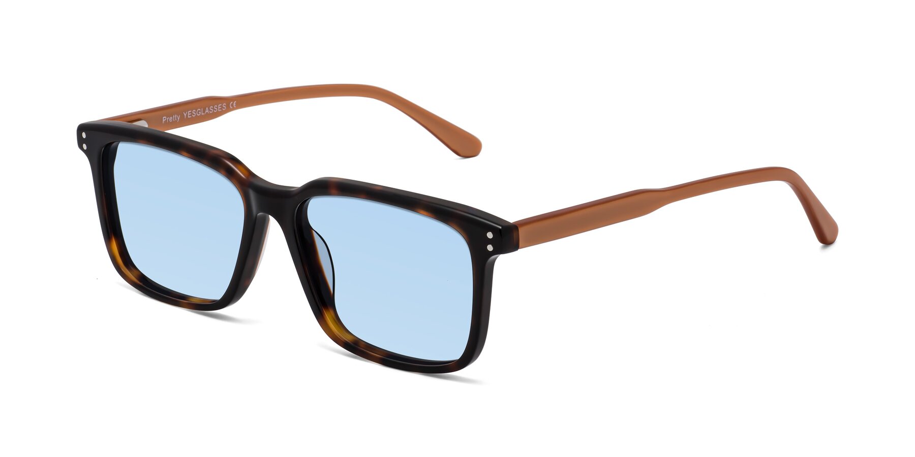 Angle of Pretty in Tortoise-Caramel with Light Blue Tinted Lenses