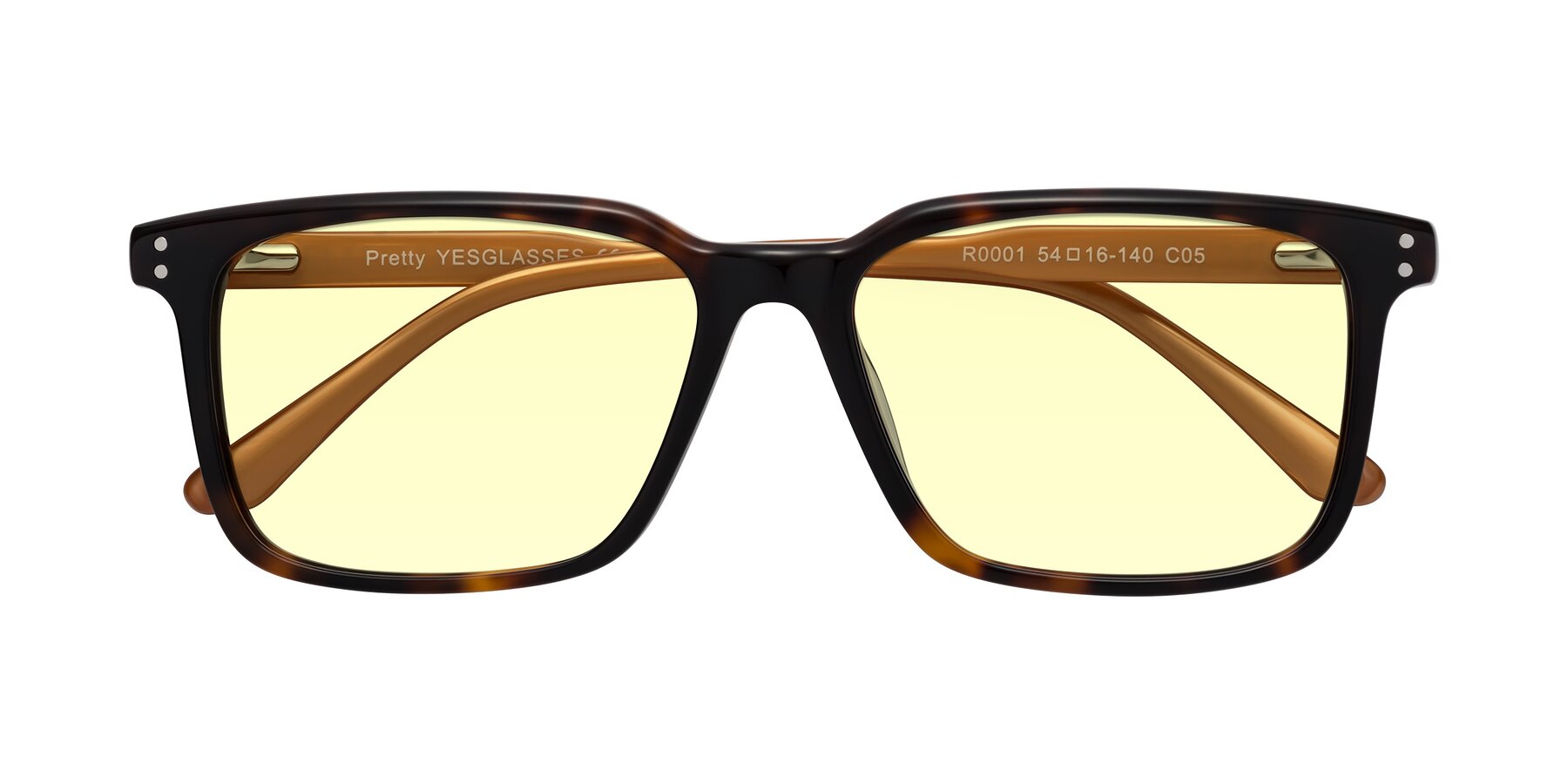 Folded Front of Pretty in Tortoise-Caramel with Light Yellow Tinted Lenses