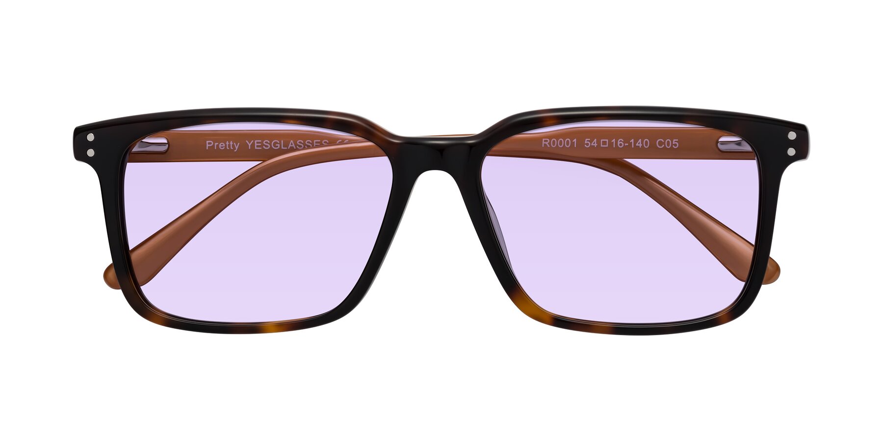 Folded Front of Pretty in Tortoise-Caramel with Light Purple Tinted Lenses