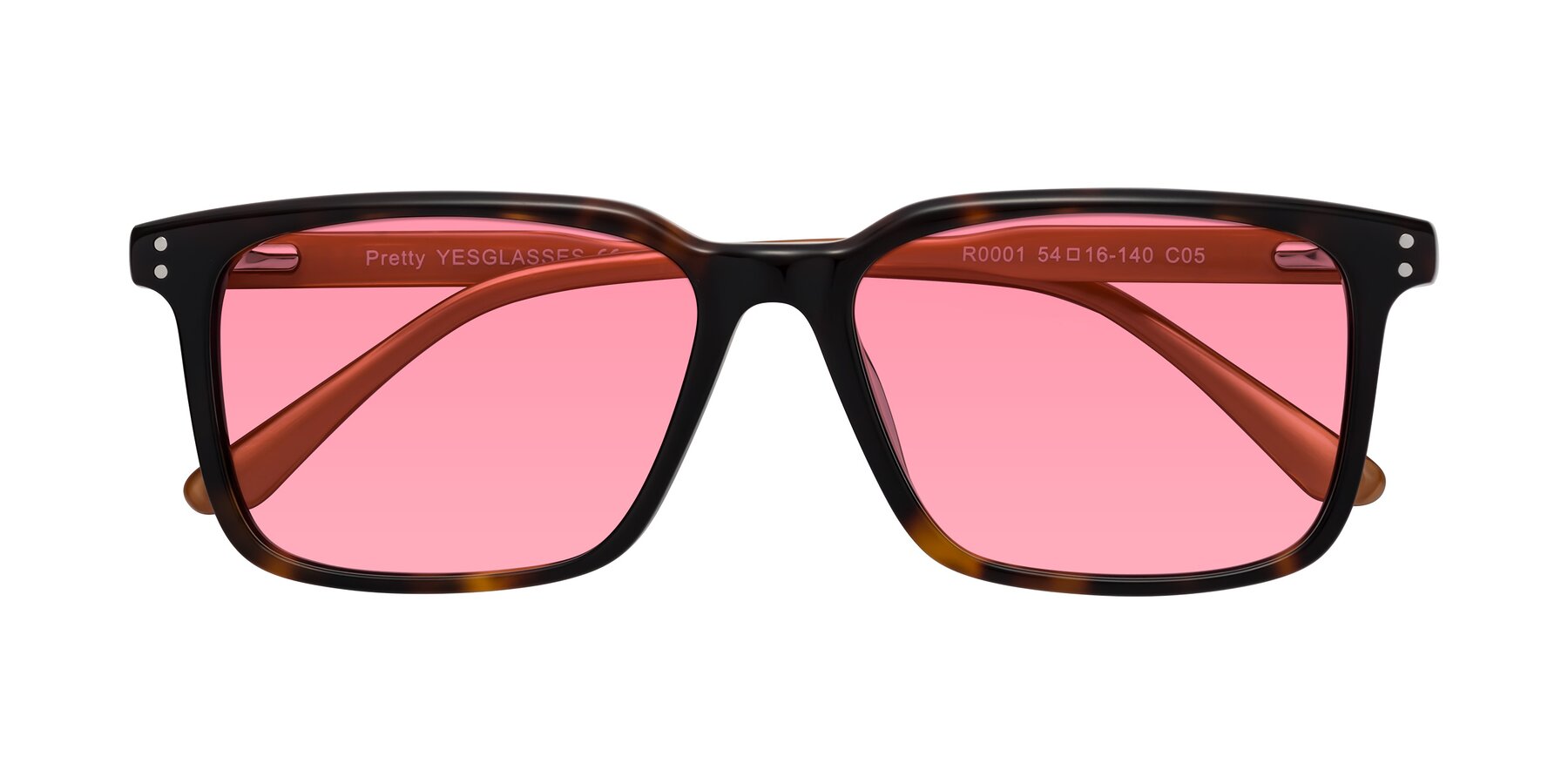 Folded Front of Pretty in Tortoise-Caramel with Pink Tinted Lenses