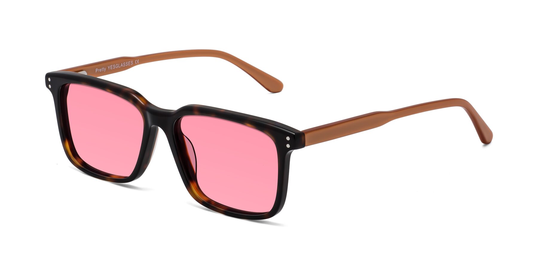 Angle of Pretty in Tortoise-Caramel with Pink Tinted Lenses