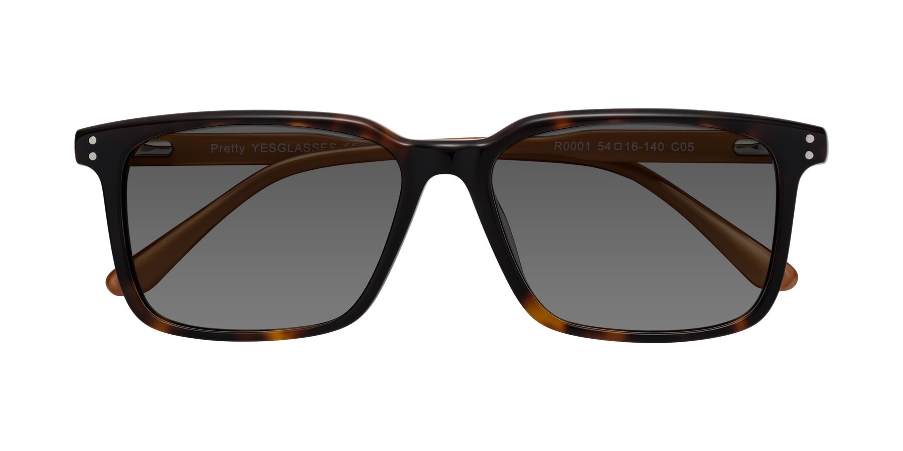 Folded Front of Pretty in Tortoise-Caramel with Medium Gray Tinted Lenses