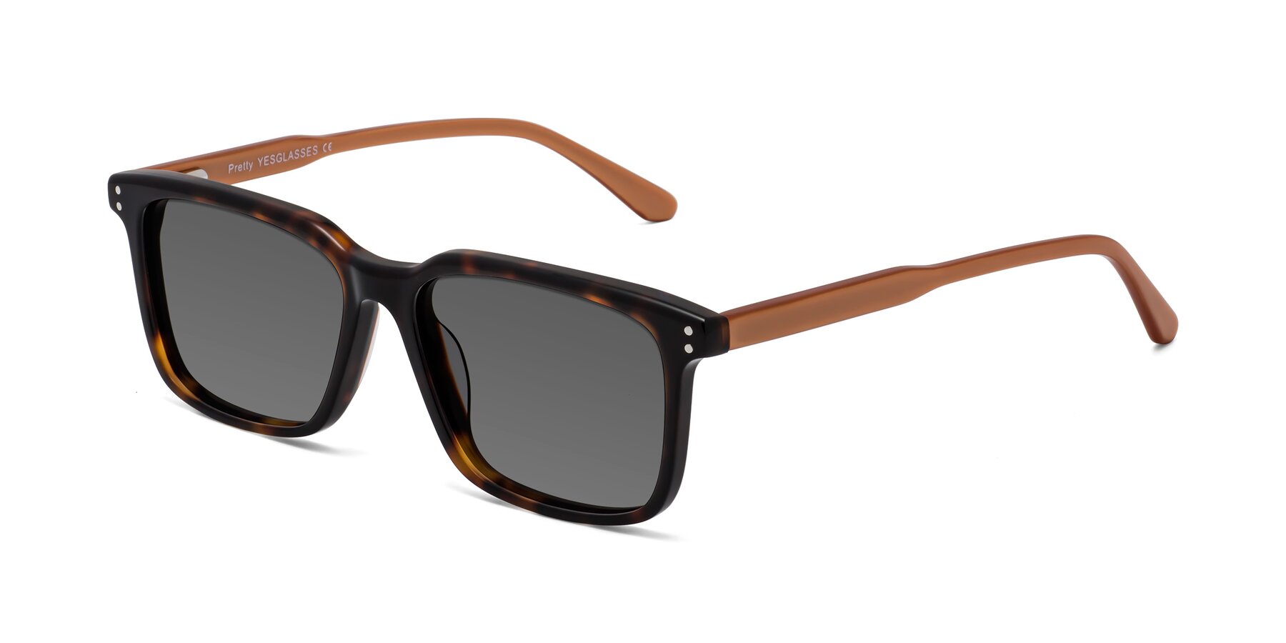 Angle of Pretty in Tortoise-Caramel with Medium Gray Tinted Lenses