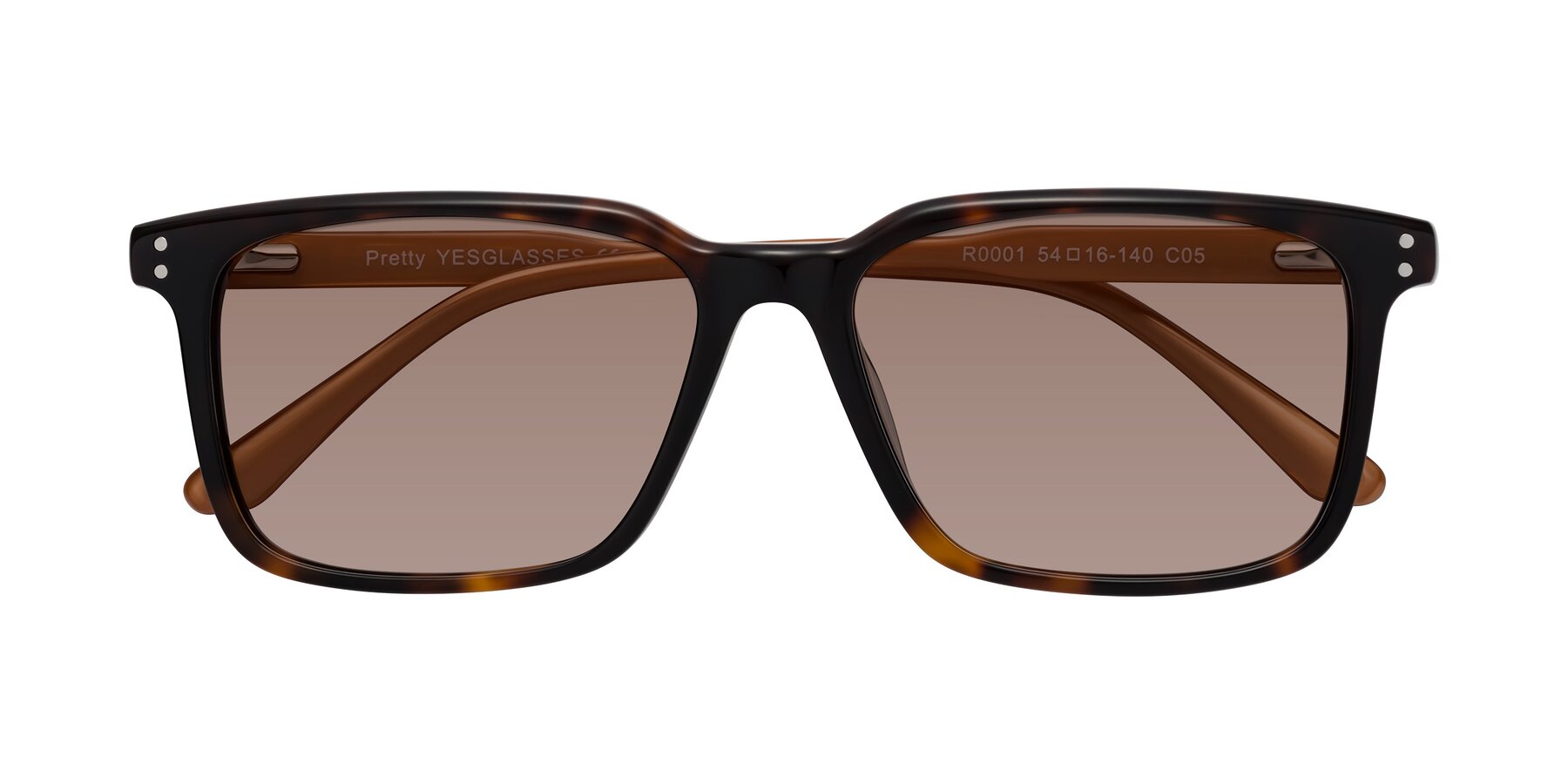 Folded Front of Pretty in Tortoise-Caramel with Medium Brown Tinted Lenses