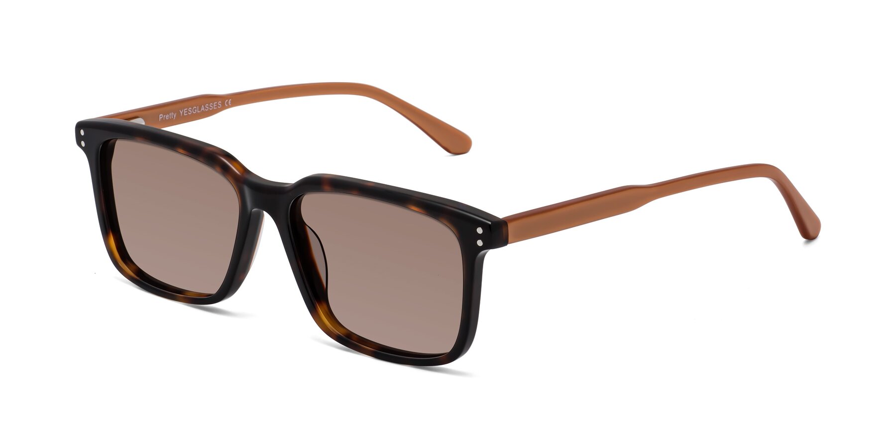 Angle of Pretty in Tortoise-Caramel with Medium Brown Tinted Lenses