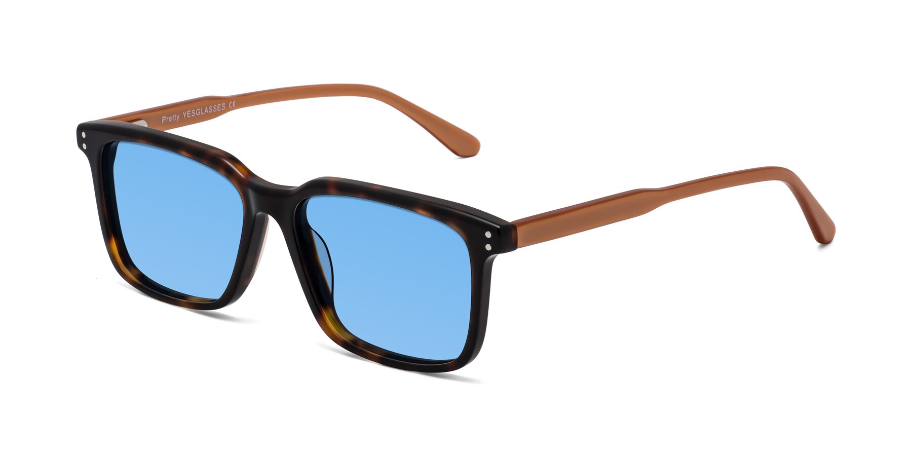 Angle of Pretty in Tortoise-Caramel with Medium Blue Tinted Lenses