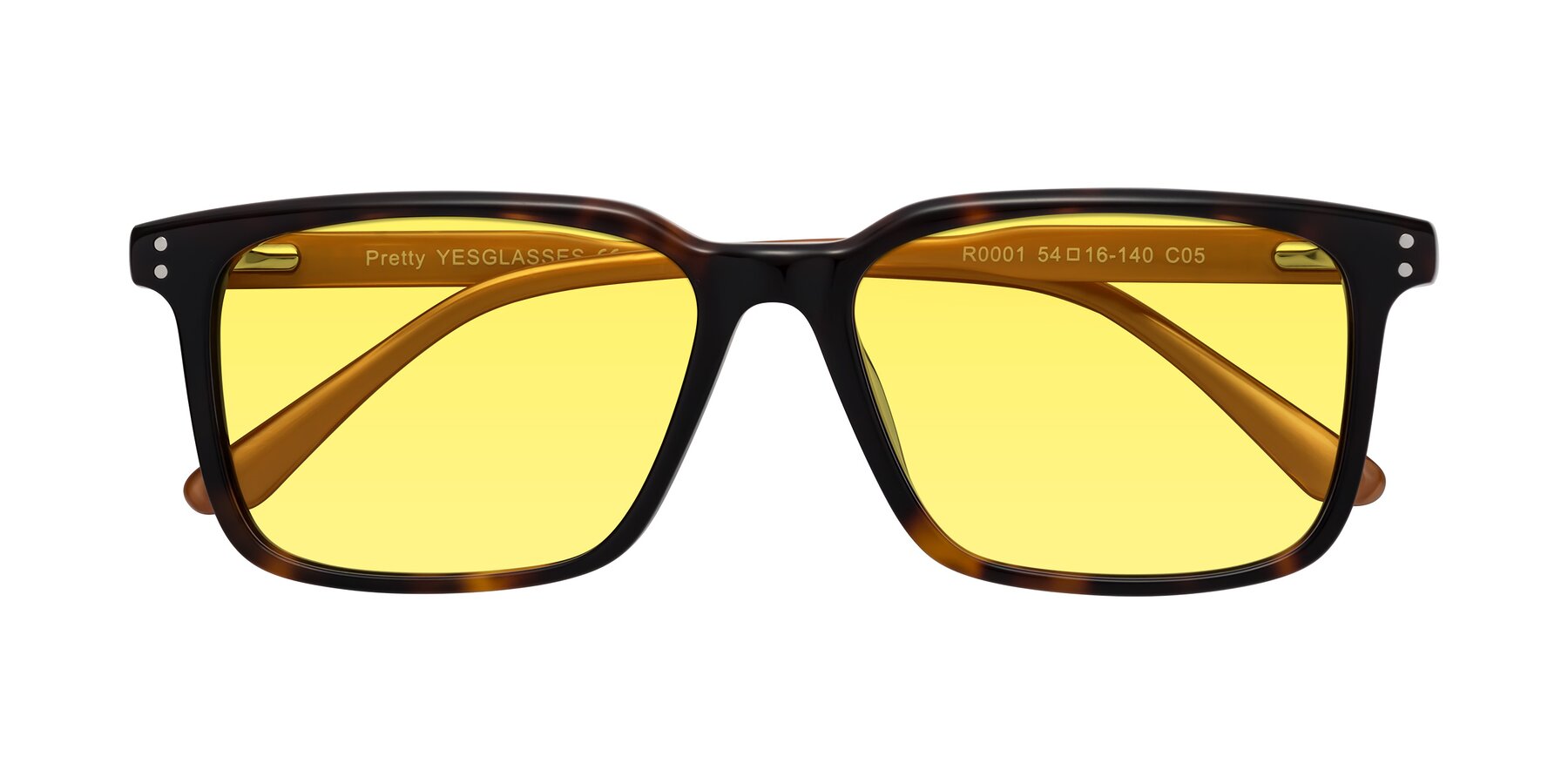 Folded Front of Pretty in Tortoise-Caramel with Medium Yellow Tinted Lenses