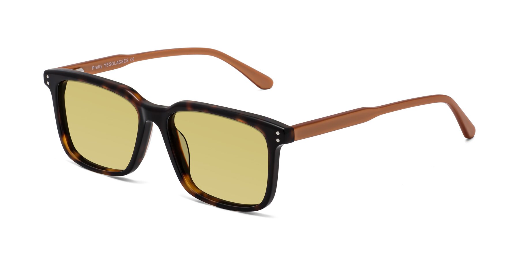 Angle of Pretty in Tortoise-Caramel with Medium Champagne Tinted Lenses