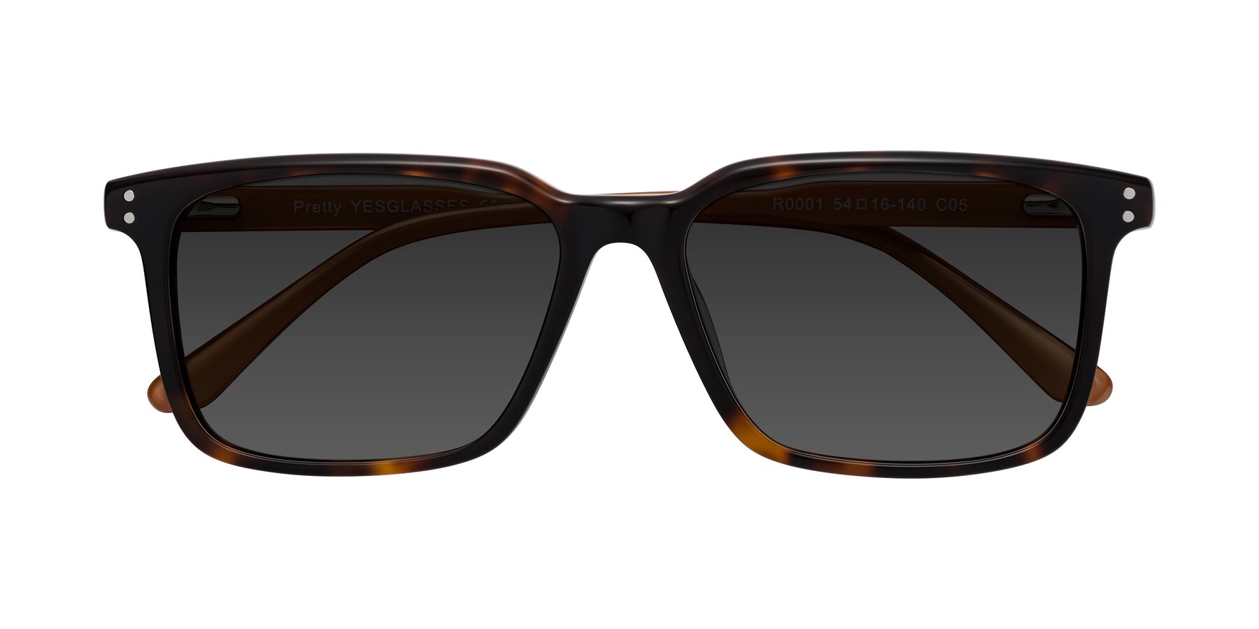 Folded Front of Pretty in Tortoise-Caramel with Gray Tinted Lenses