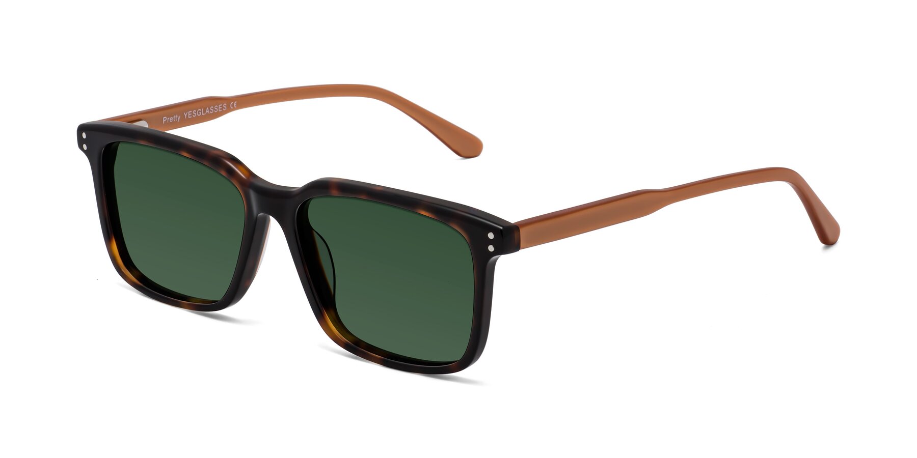 Angle of Pretty in Tortoise-Caramel with Green Tinted Lenses