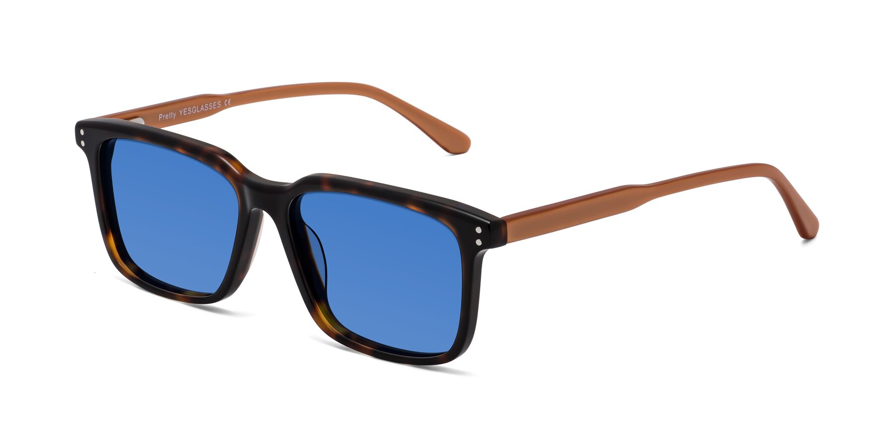 Angle of Pretty in Tortoise-Caramel with Blue Tinted Lenses