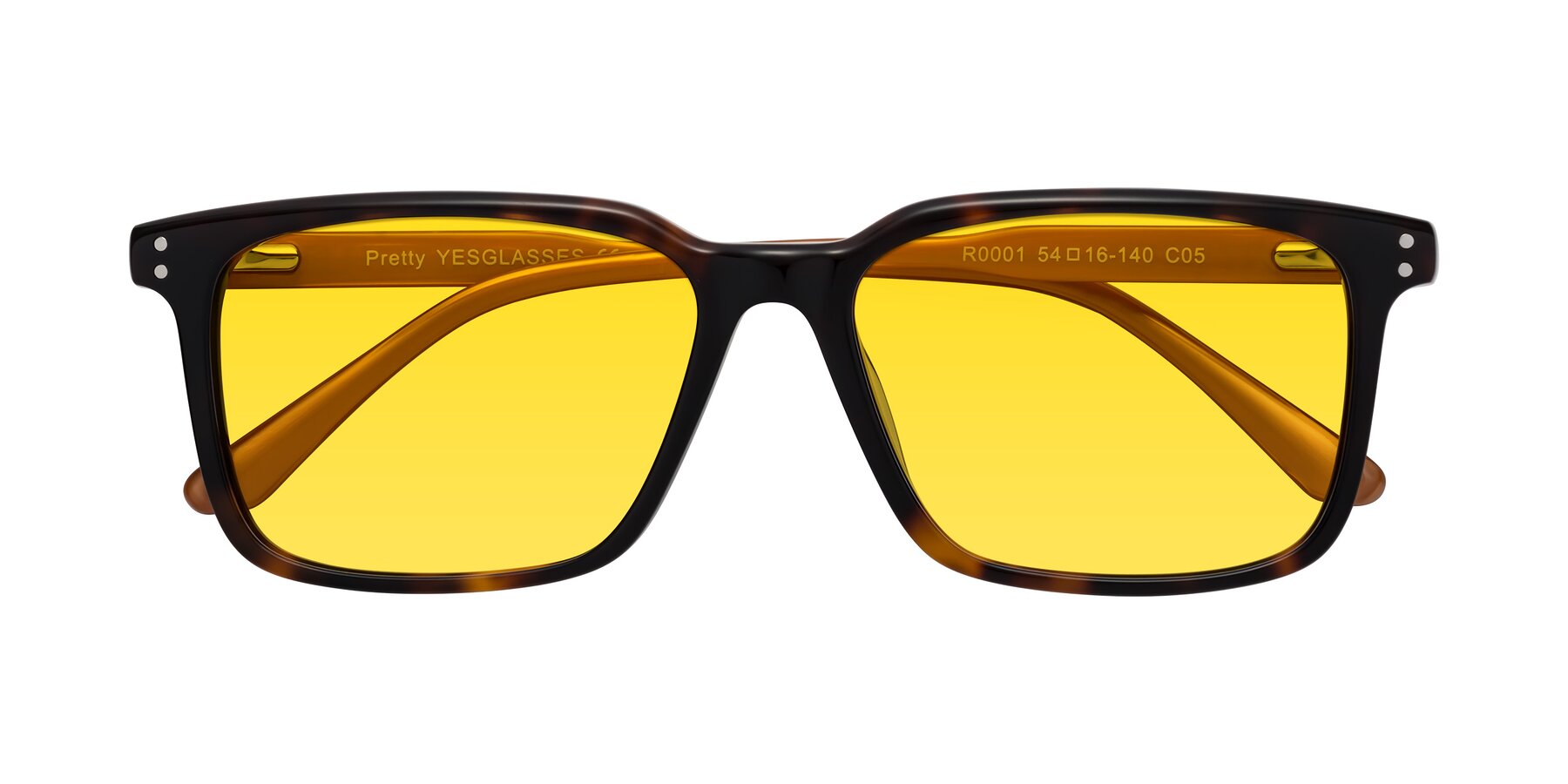 Folded Front of Pretty in Tortoise-Caramel with Yellow Tinted Lenses