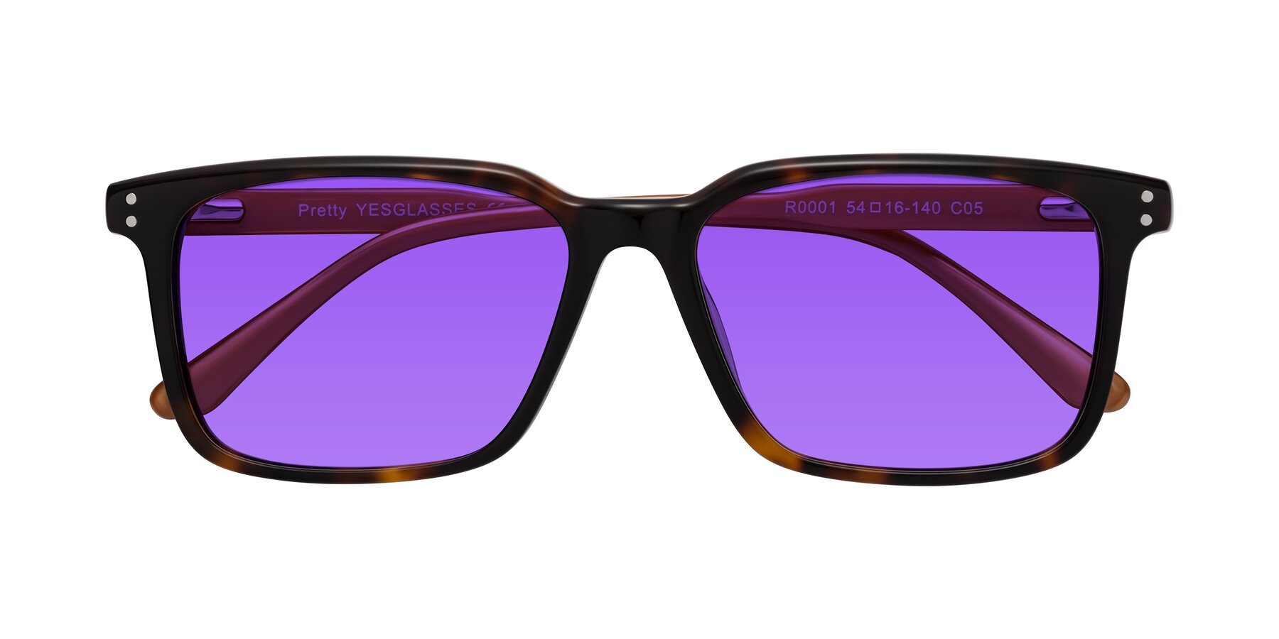 Folded Front of Pretty in Tortoise-Caramel with Purple Tinted Lenses