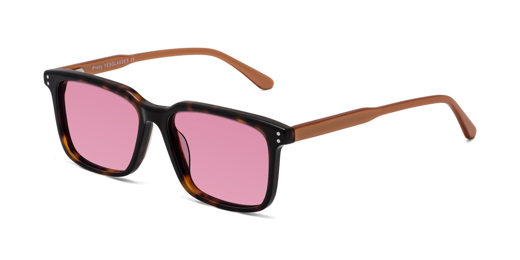 Angle of Pretty in Tortoise-Caramel with Medium Wine Tinted Lenses