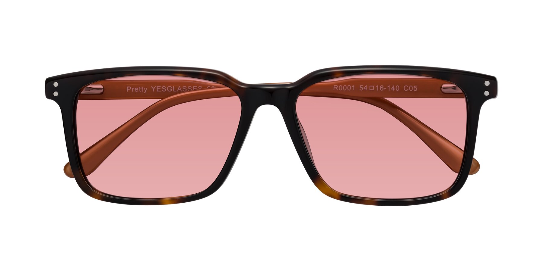 Folded Front of Pretty in Tortoise-Caramel with Medium Garnet Tinted Lenses