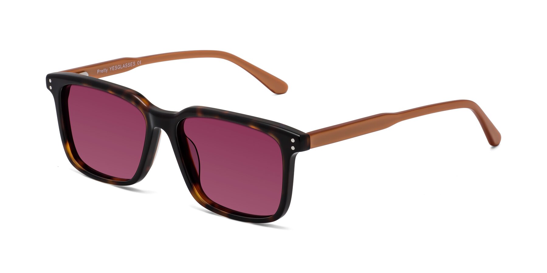 Angle of Pretty in Tortoise-Caramel with Wine Tinted Lenses