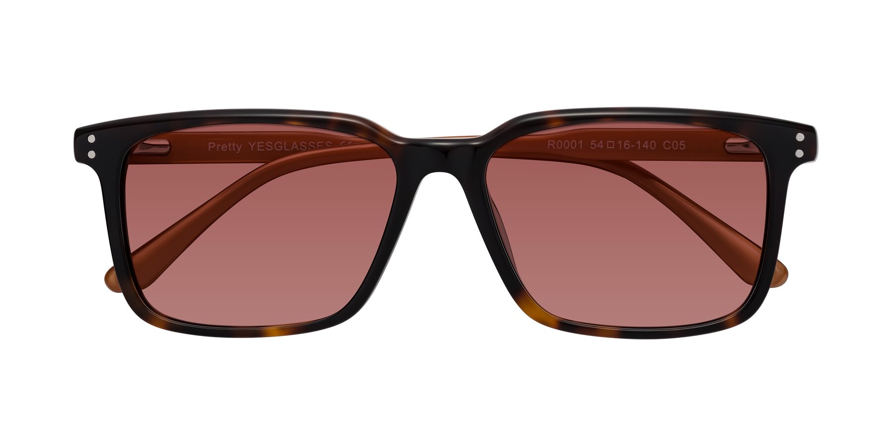 Folded Front of Pretty in Tortoise-Caramel with Garnet Tinted Lenses