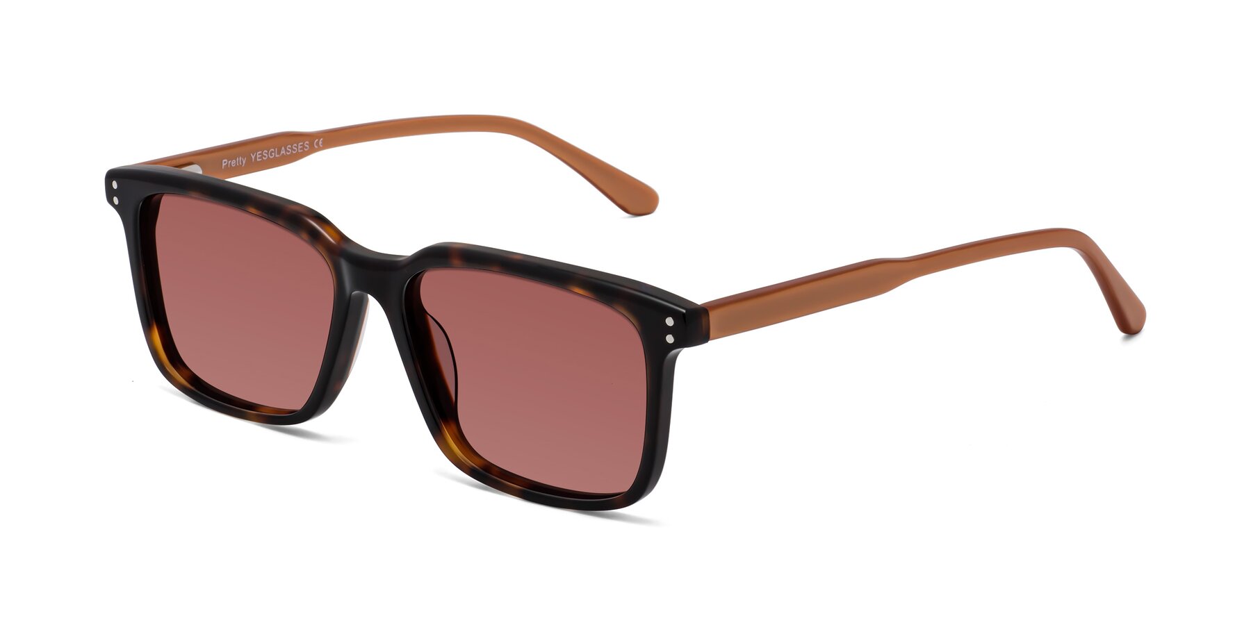 Angle of Pretty in Tortoise-Caramel with Garnet Tinted Lenses