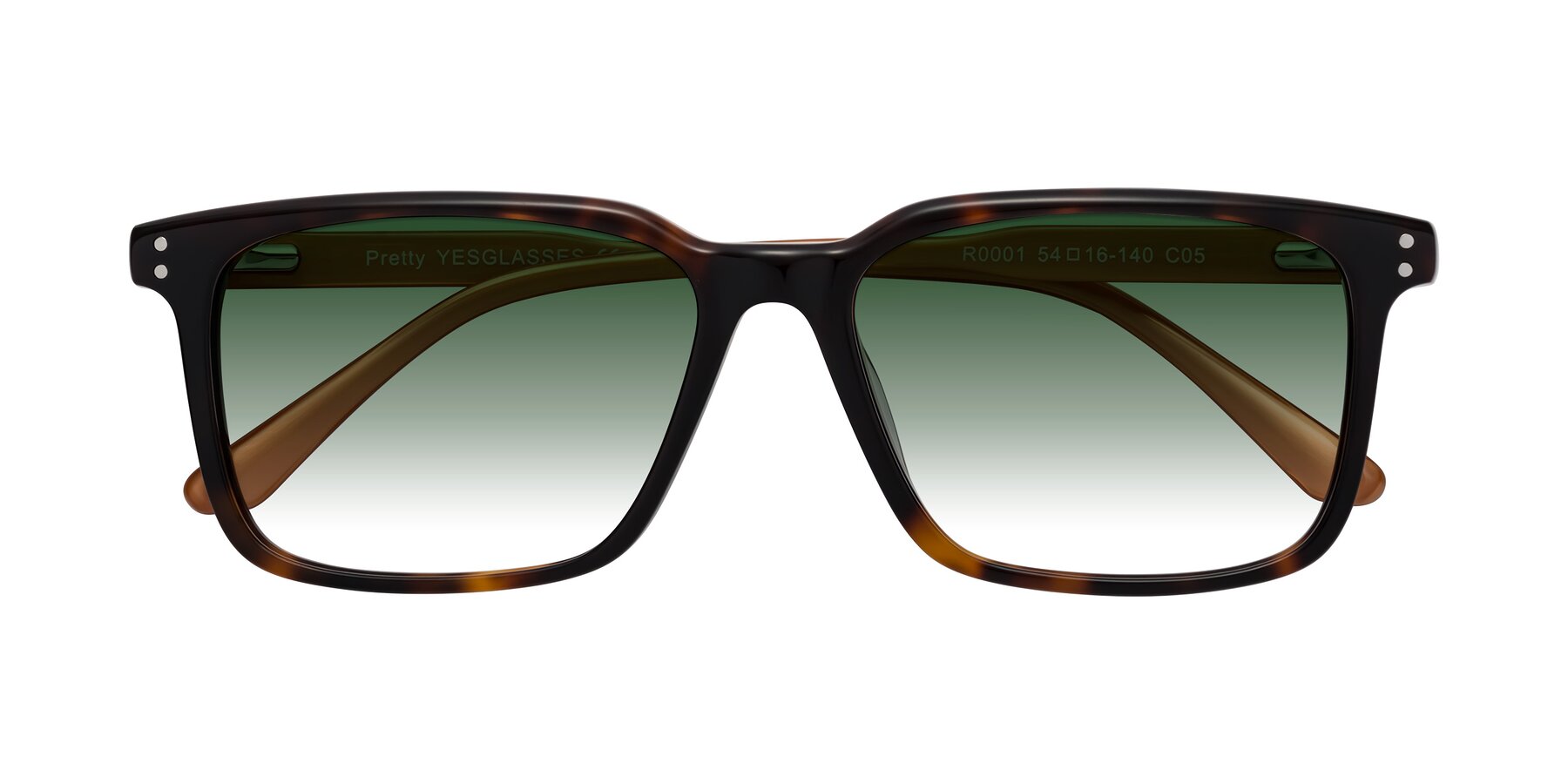 Folded Front of Pretty in Tortoise-Caramel with Green Gradient Lenses