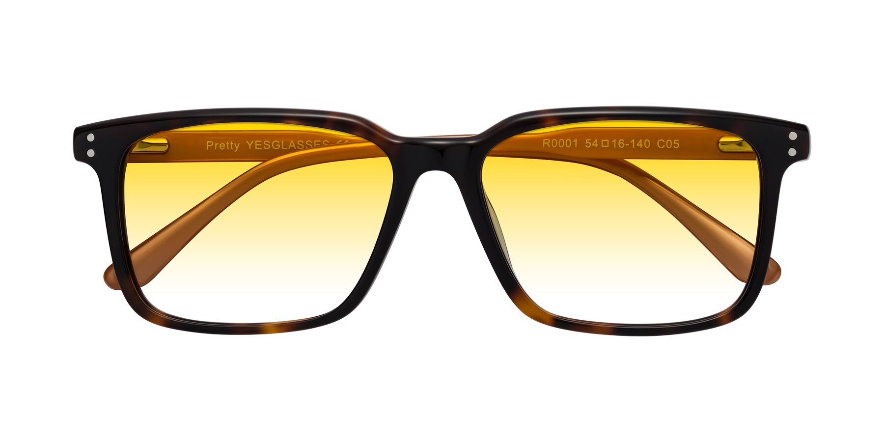 Folded Front of Pretty in Tortoise-Caramel with Yellow Gradient Lenses