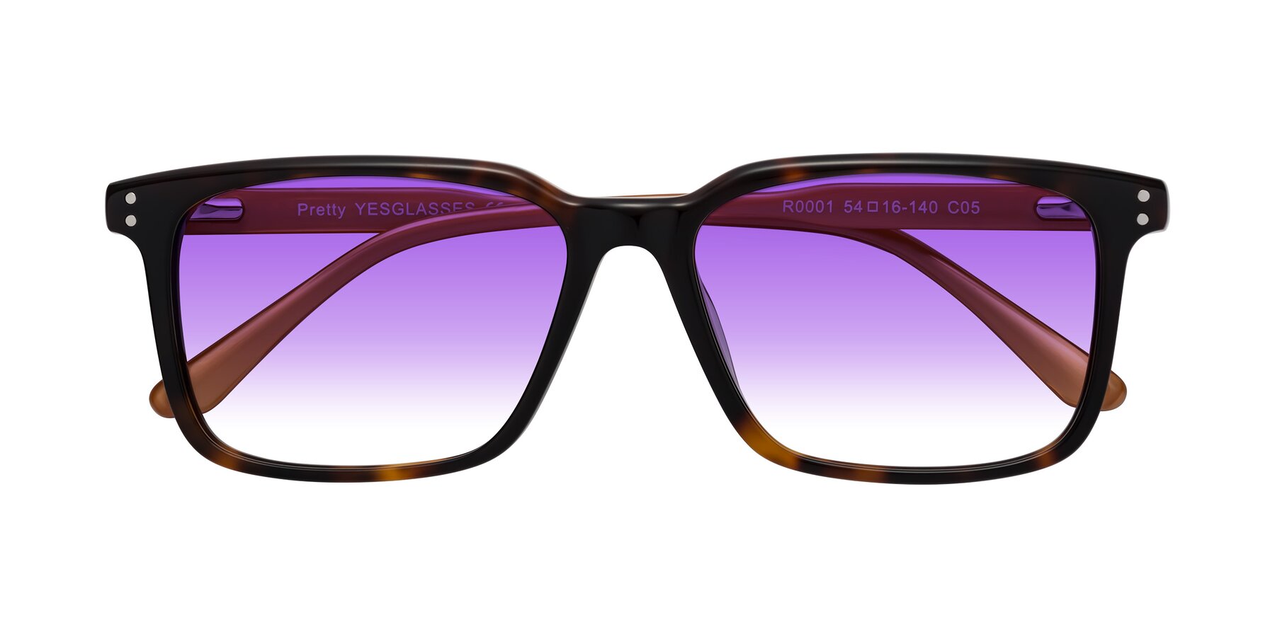 Folded Front of Pretty in Tortoise-Caramel with Purple Gradient Lenses