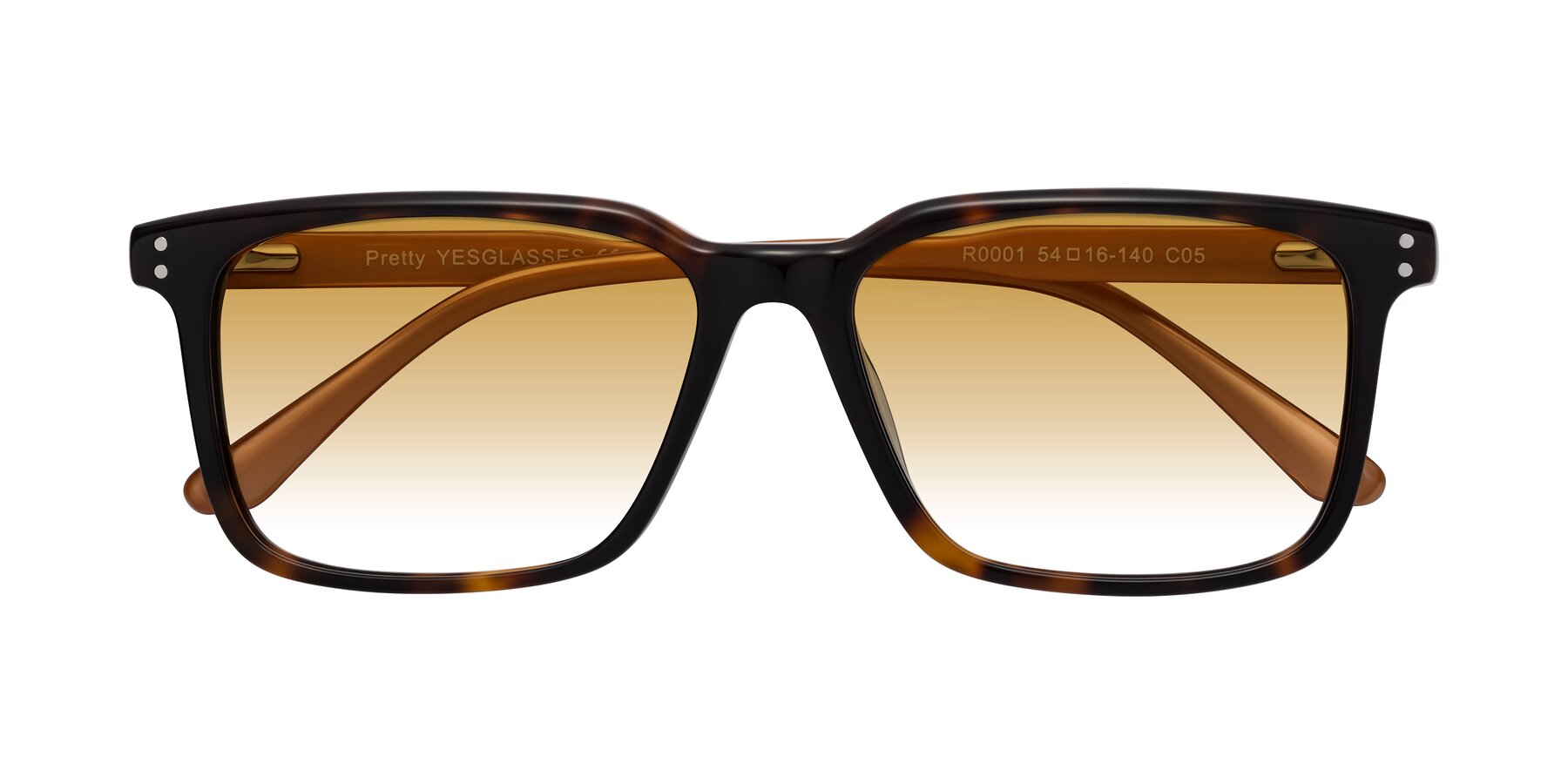 Folded Front of Pretty in Tortoise-Caramel with Champagne Gradient Lenses