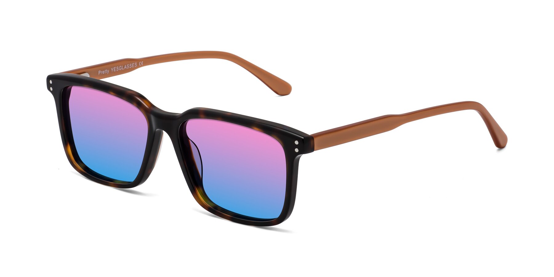 Angle of Pretty in Tortoise-Caramel with Pink / Blue Gradient Lenses