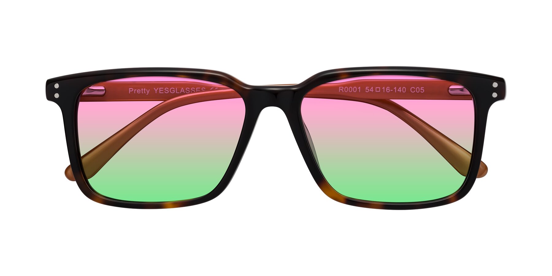 Folded Front of Pretty in Tortoise-Caramel with Pink / Green Gradient Lenses