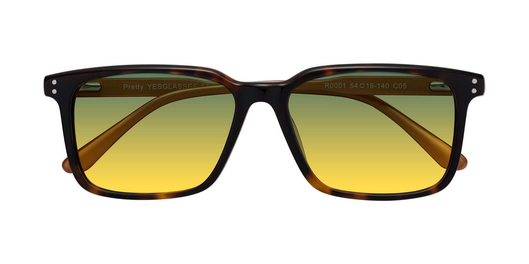 Folded Front of Pretty in Tortoise-Caramel with Green / Yellow Gradient Lenses