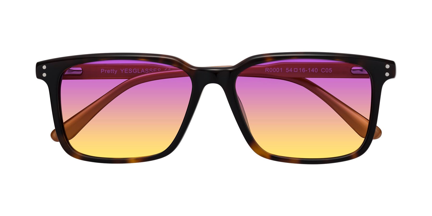 Folded Front of Pretty in Tortoise-Caramel with Purple / Yellow Gradient Lenses