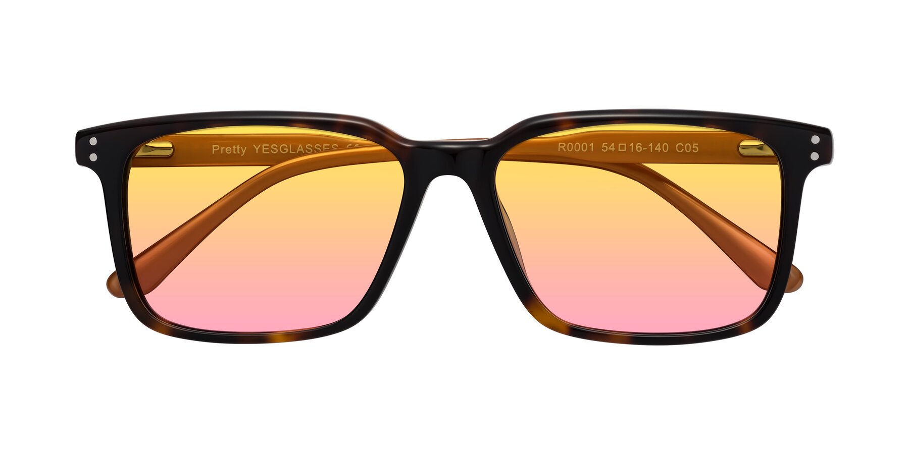 Folded Front of Pretty in Tortoise-Caramel with Yellow / Pink Gradient Lenses