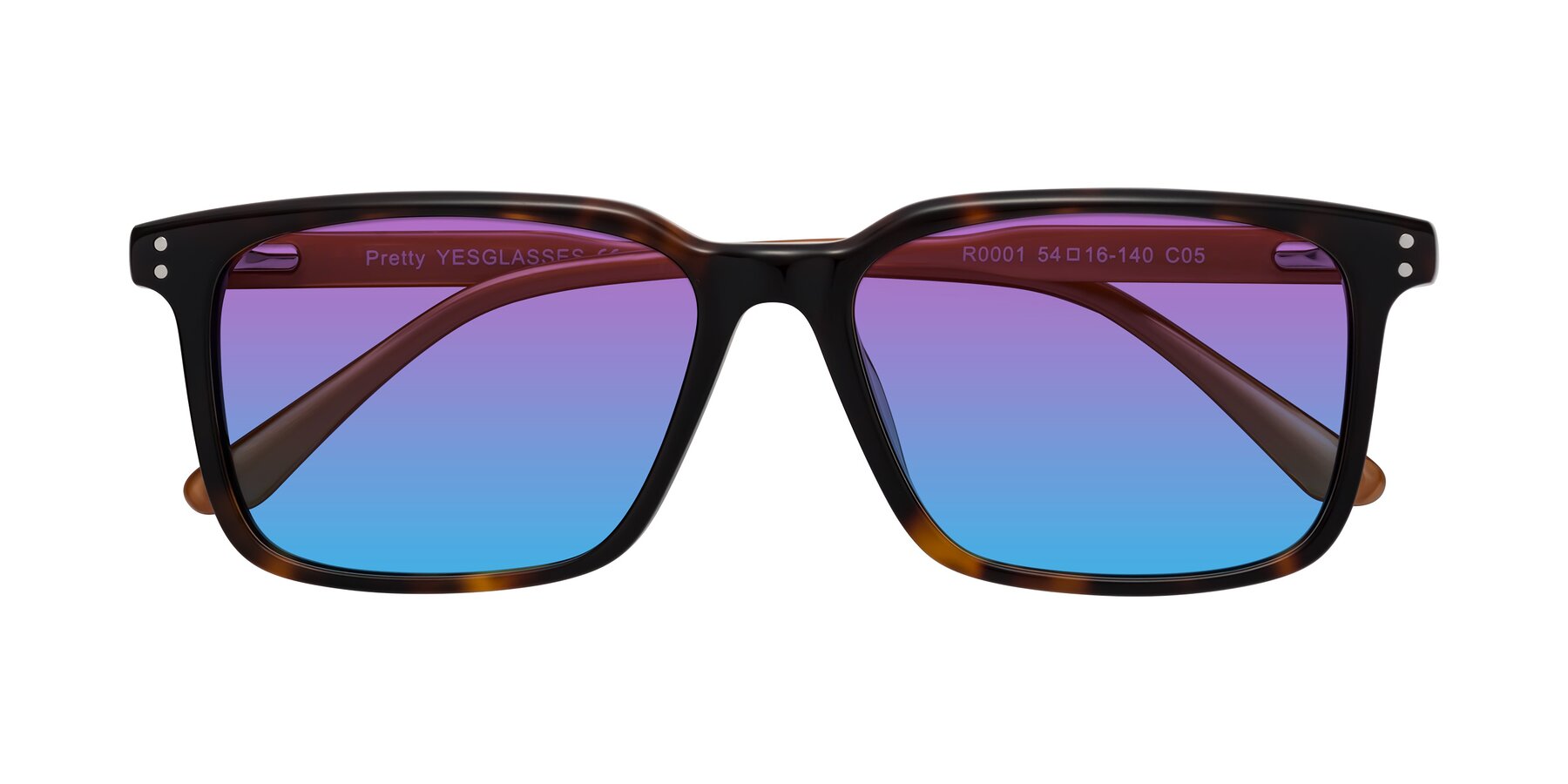 Folded Front of Pretty in Tortoise-Caramel with Purple / Blue Gradient Lenses