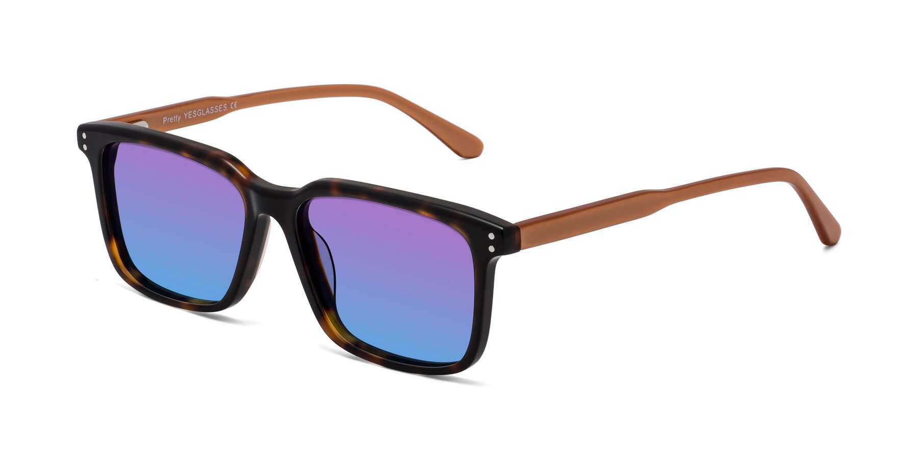 Angle of Pretty in Tortoise-Caramel with Purple / Blue Gradient Lenses