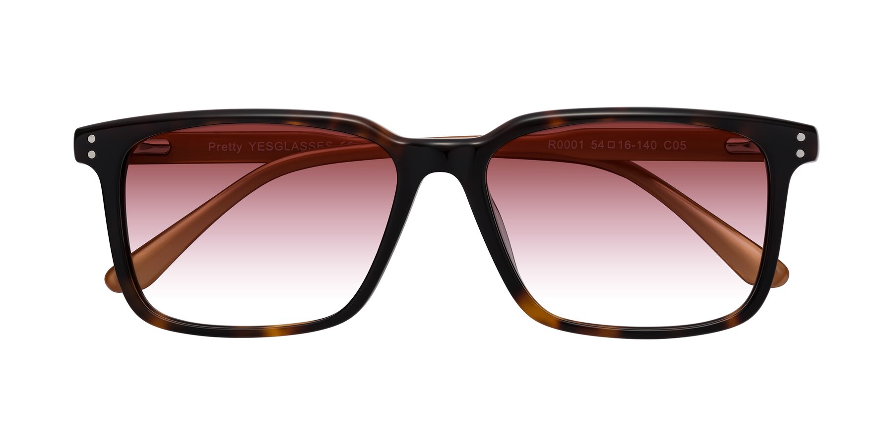 Folded Front of Pretty in Tortoise-Caramel with Garnet Gradient Lenses