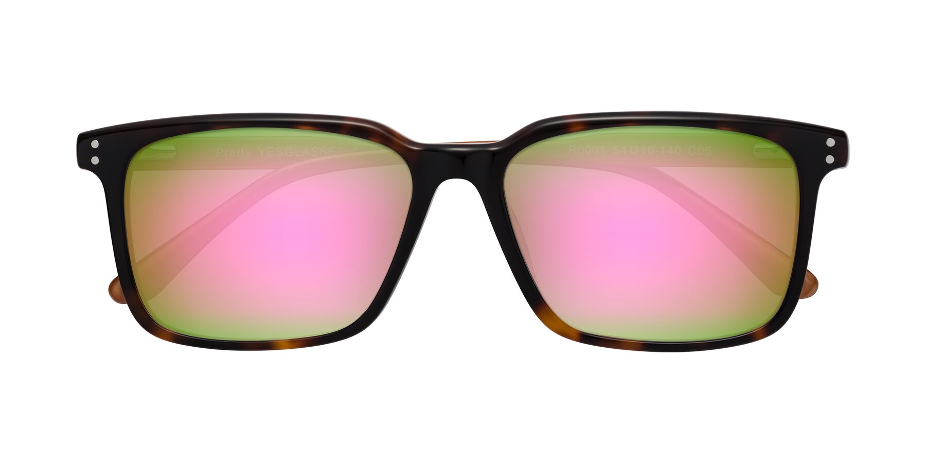 Folded Front of Pretty in Tortoise-Caramel with Pink Mirrored Lenses