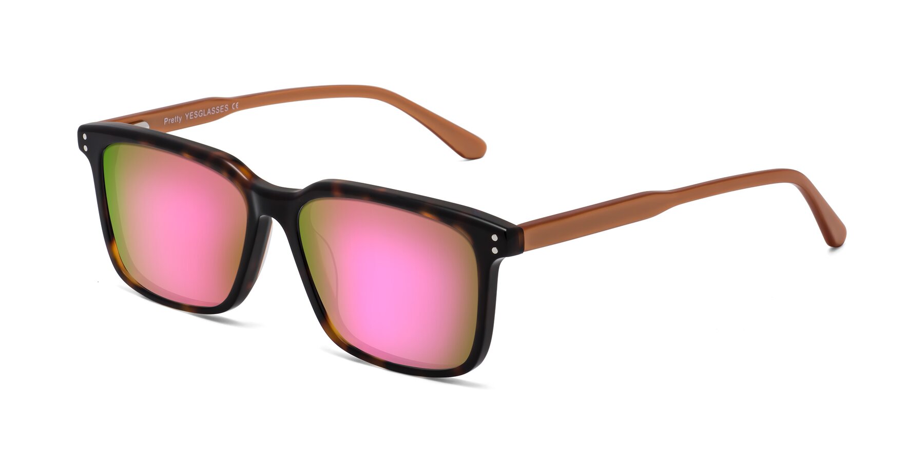 Angle of Pretty in Tortoise-Caramel with Pink Mirrored Lenses